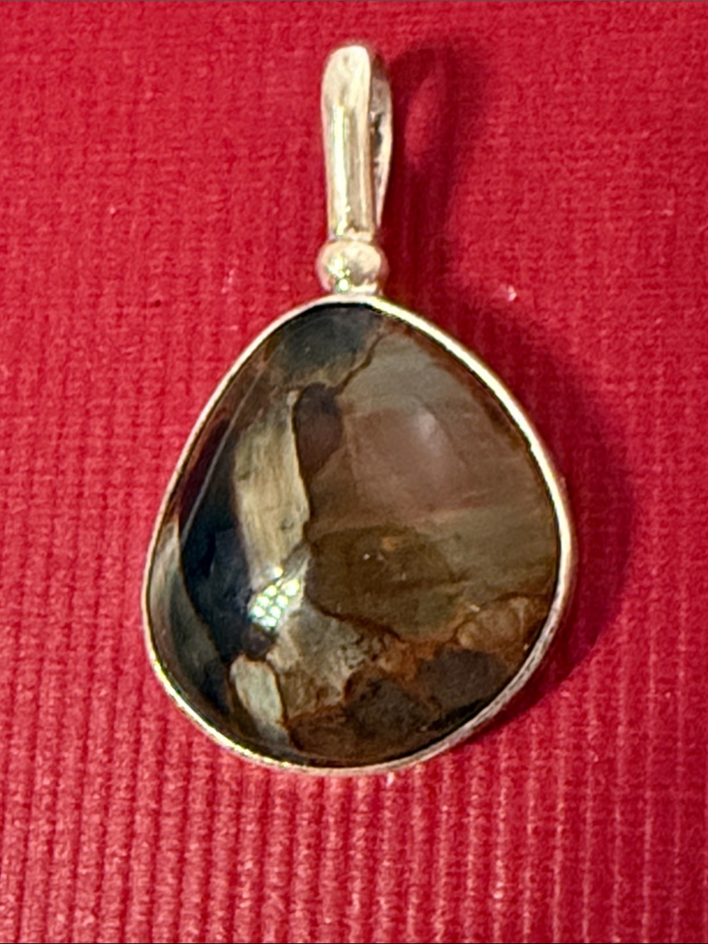 SAJEN PENDANT 925 STERLING SILVER LABRADORITE BROWN GRAY GOLD HUES 6.7g